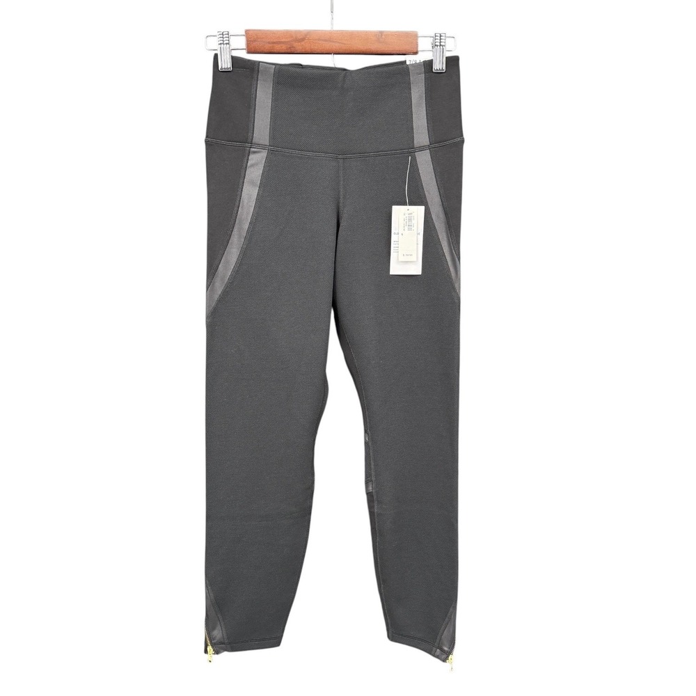 Old Navy Active Womens Small High Rise 7/8 Ankle Leggings Black Gold Zippers NWT